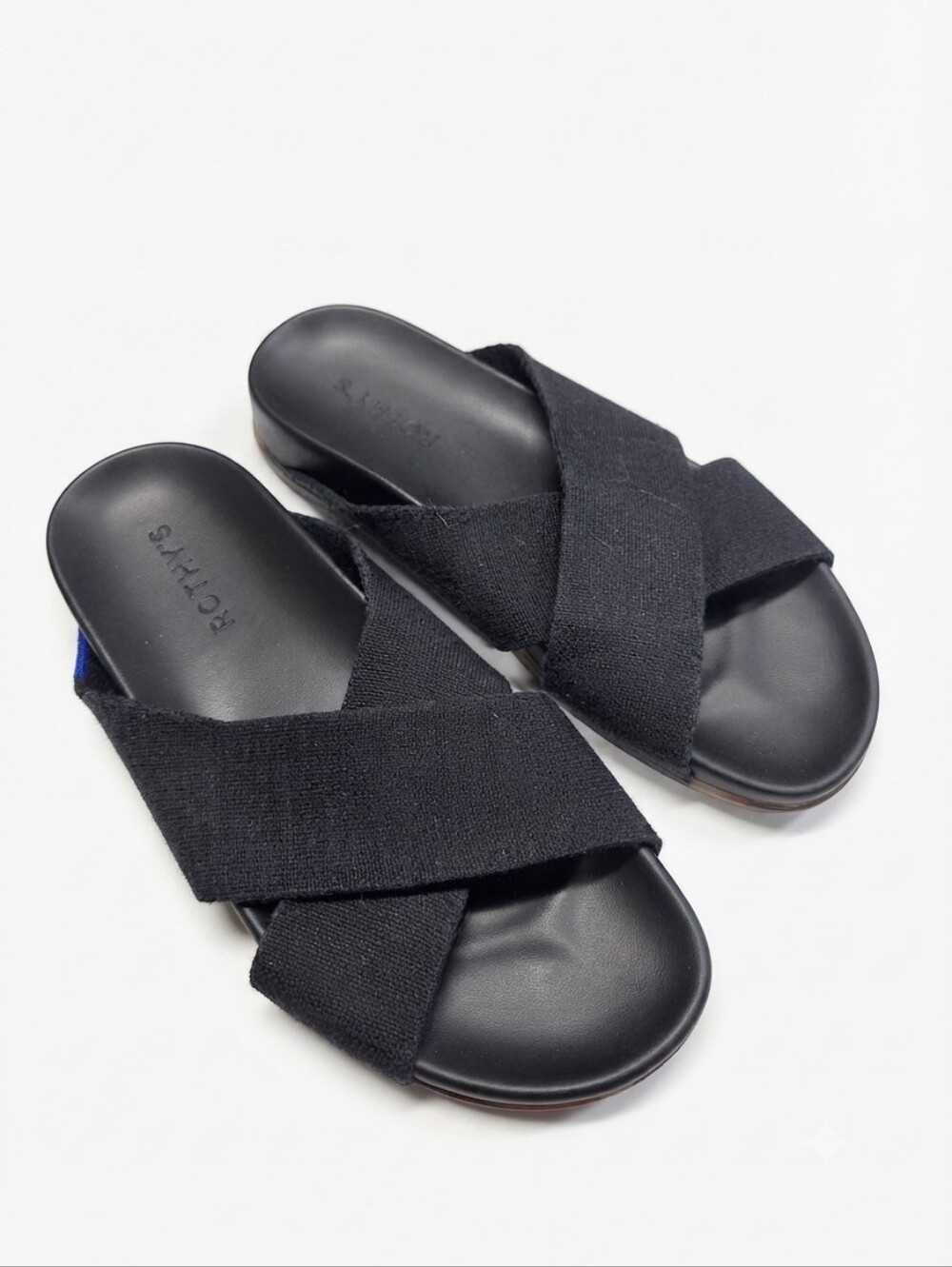 Rothy's The Weekend Slide Black Knit Criss-Cross Comfort Sandals Women's Size 7